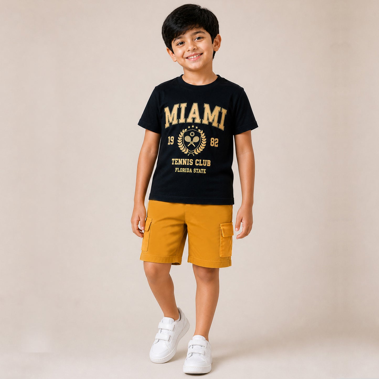 Kuchipoo Boys Cotton Half Sleeve T-Shirt & Cargo Shorts Set | Trendy Graphic Print Summer Wear | Soft & Breathable Kids Clothing Combo with Cargo Pockets | Pack of 2