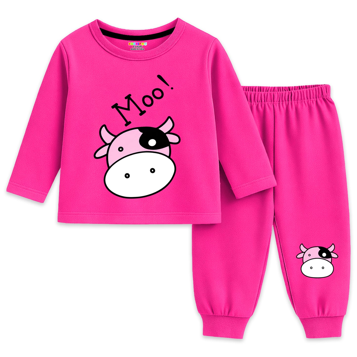 Kuchipoo Girls Cotton T-shirts & Pajamas Set | Full Sleeve Printed Top & Pajama | Soft & Breathable Sleepwear | Comfortable Elastic Waist | Pack of 3