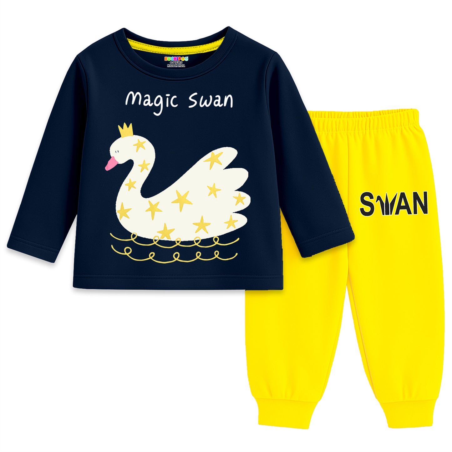 Kuchipoo Girls Regular Fit Cotton T-Shirts and Pyjamas Clothing Set-Pack of 3