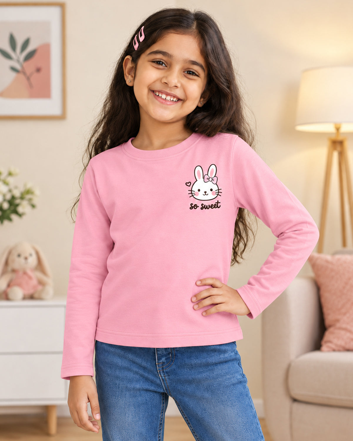 Kuchipoo Girls Cotton Printed T-Shirts | Full Sleeve Round Neck | Soft & Comfortable Casual Wear for Kids | Pack of 5