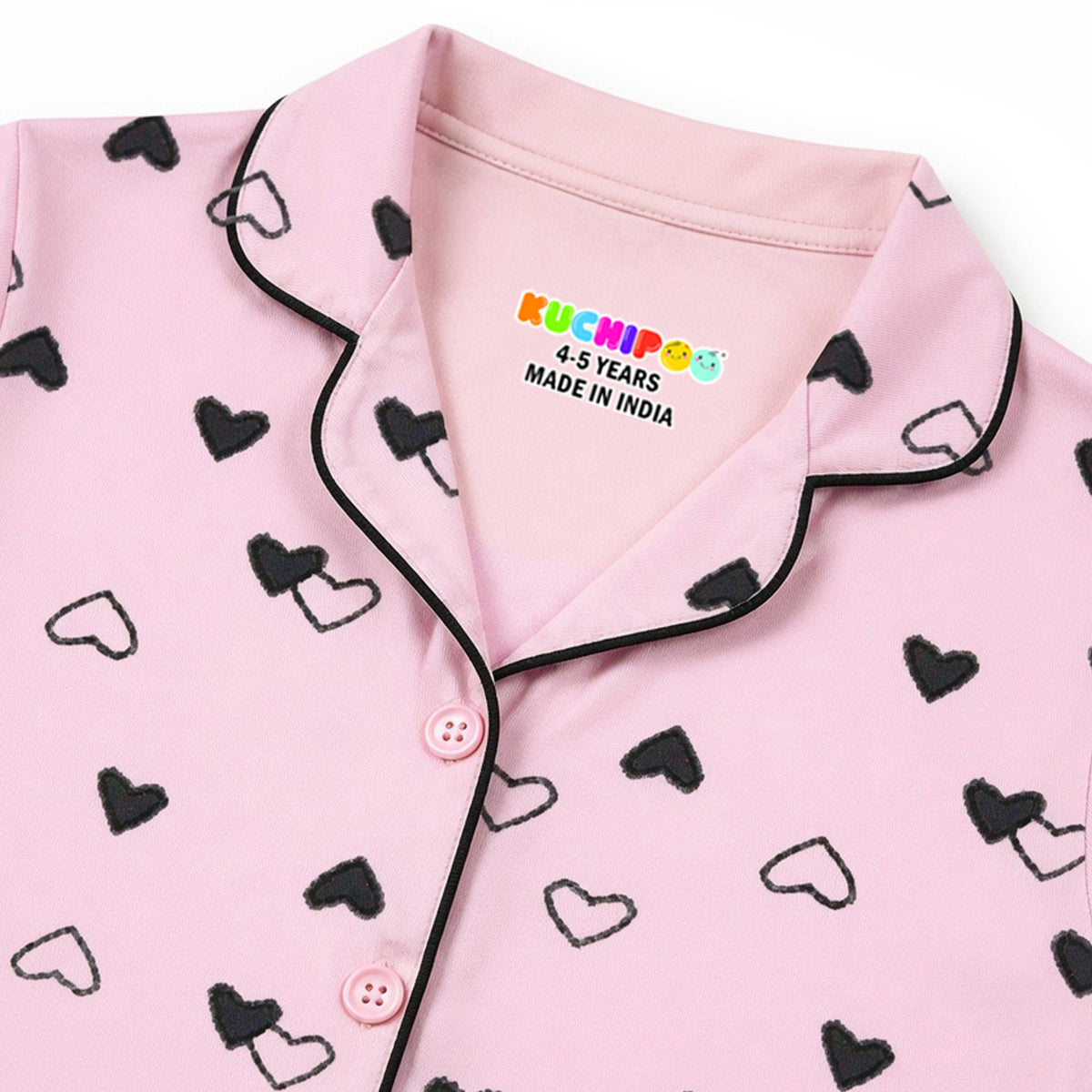Kuchipoo Girls 100% Cotton Night Suit Set | Soft & Breathable Printed Pyjama Set | Half Sleeve Button Down Sleepwear for Girls