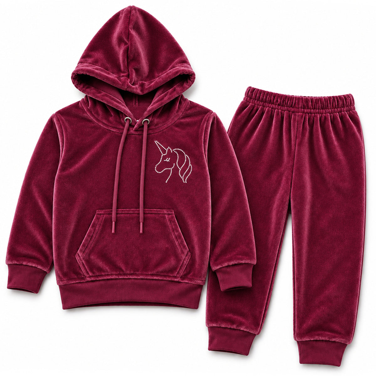 Kuchipoo Girls Velvet Night Suit Set with Hood and Front Pocket | Full Sleeve Winter Pajama Set | Warm & Soft Winterwear for Girls