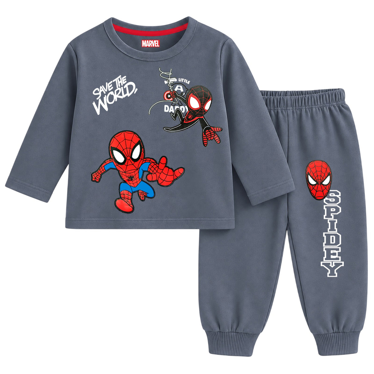 Kuchipoo © Marvel Boys Spiderman Printed Cotton T-Shirt & Pyjama Set | Full Sleeve Casual Wear | Pack of 2 Sets