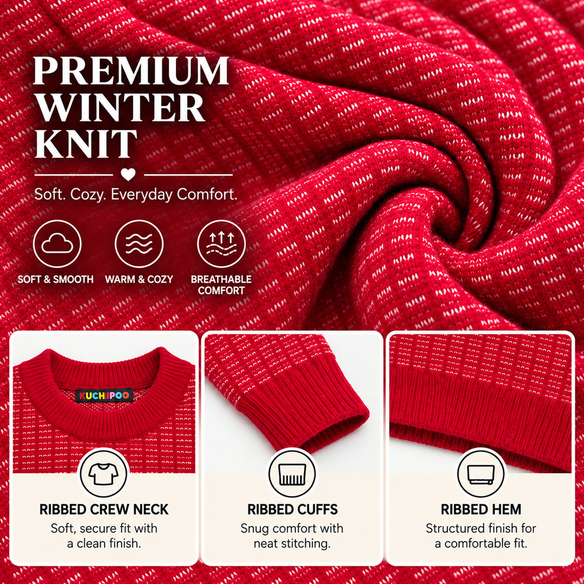Kuchipoo Girls' Winter Wear Knitted Sweater | Full Sleeves Warm Pullover | Casual & Stylish Kids' Jumper