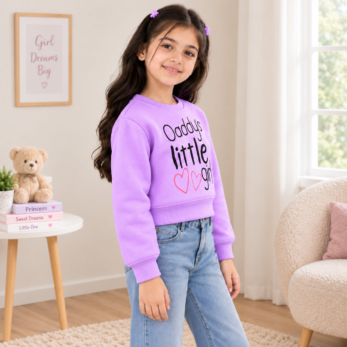 Kuchipoo Girls Crop Top Sweatshirt | Round Neck Pullover | Soft & Comfortable Casual Winter Wear for Kids