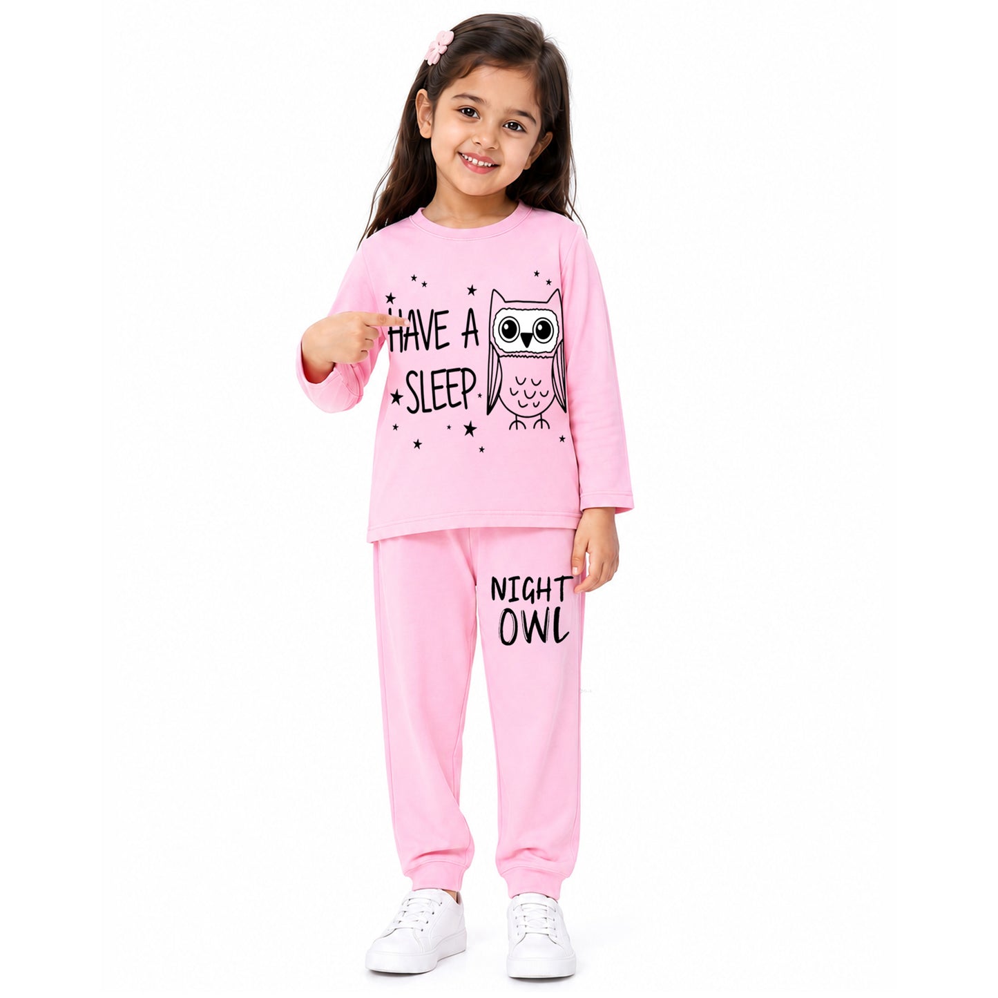 Kuchipoo Girls Cotton T-shirts & Pajamas Set | Full Sleeve Printed Top & Pajama | Soft & Breathable Sleepwear | Comfortable Elastic Waist | Pack of 3