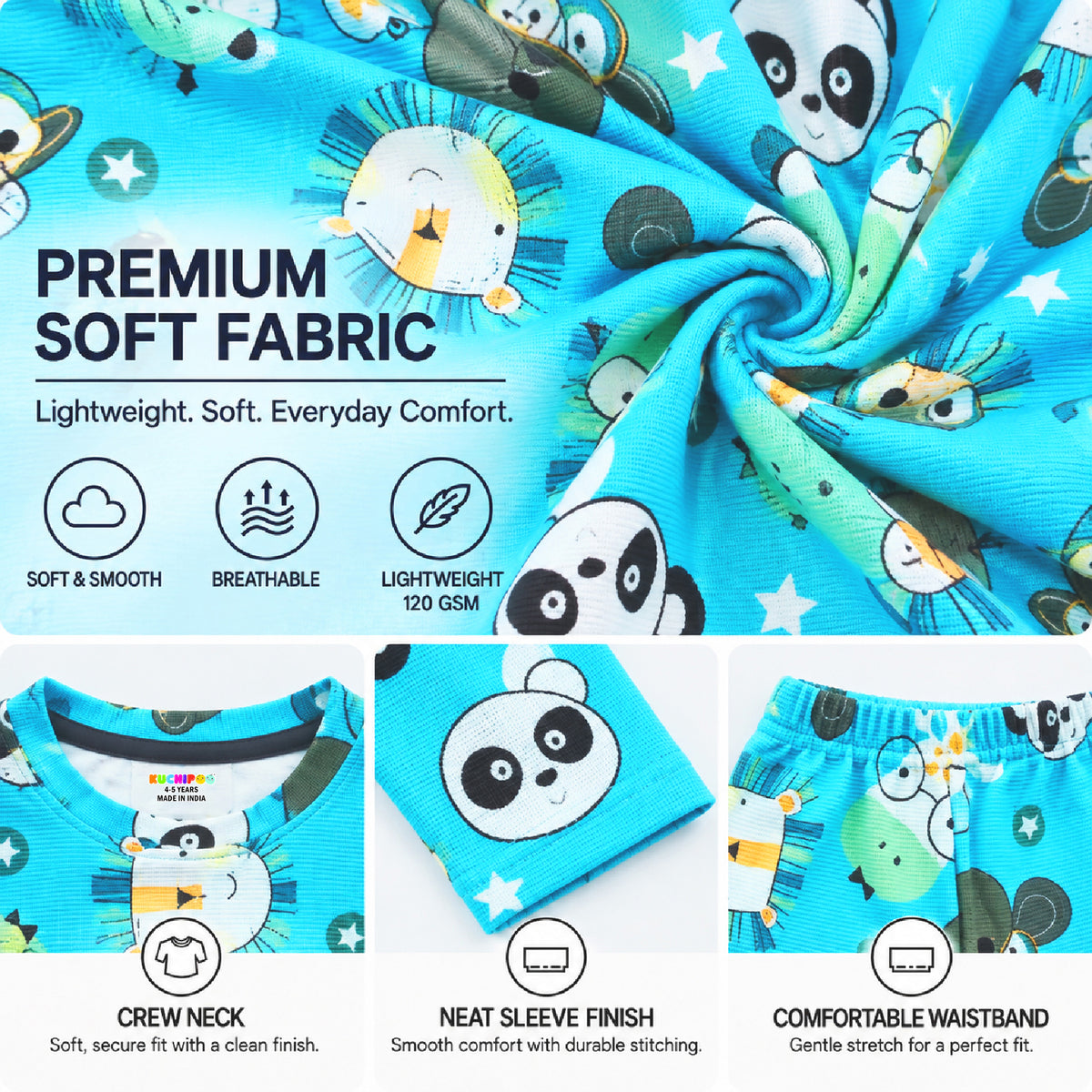 Kuchipoo Boys and Girls Printed Full Sleeve T-Shirt & Pajama Set | Soft & Comfortable Kids Night Suit | Cozy Casual Wear for Light Winters