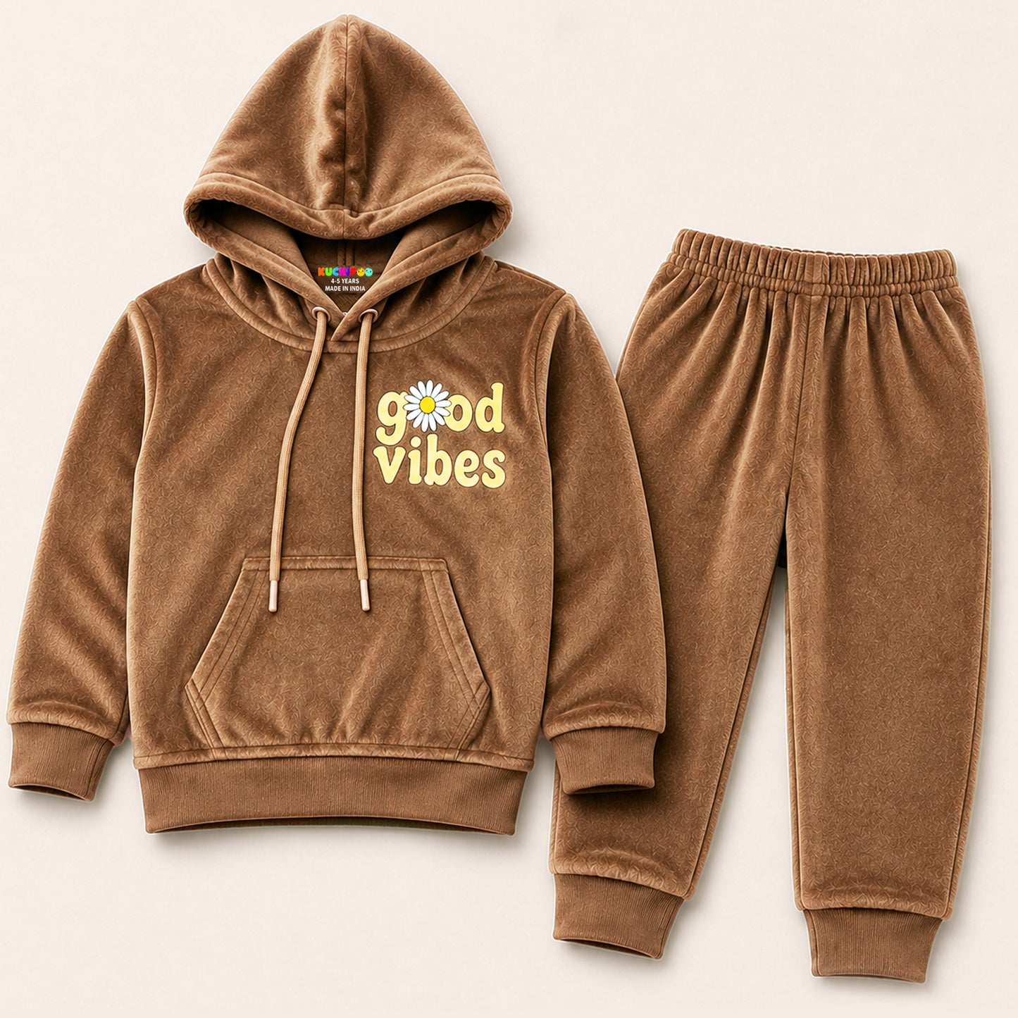 Kuchipoo Girls Velvet Hooded Sweatshirt & Jogger Set | Soft Velour Hoodie with Kangaroo Pocket & Pajama | Warm Full Sleeve Winterwear