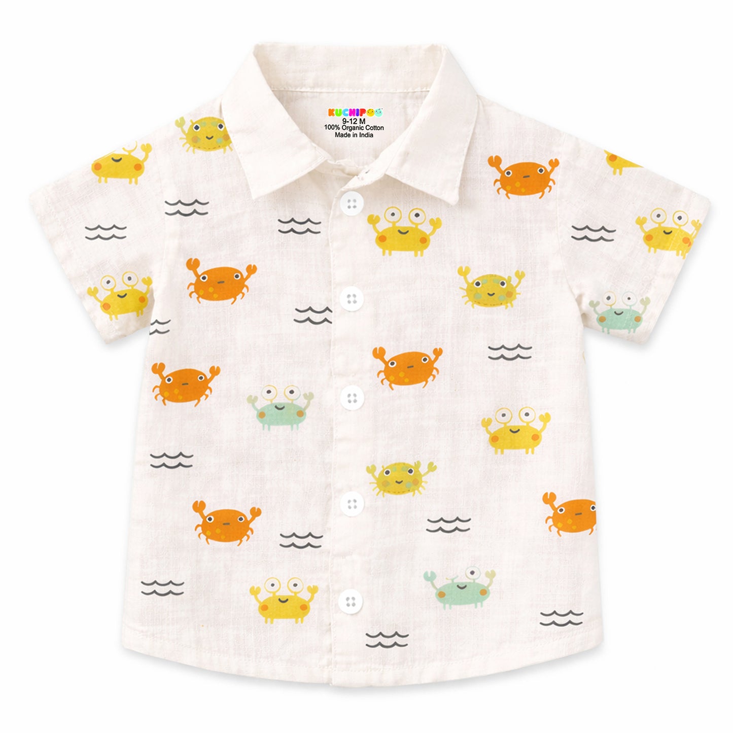 Kuchipoo Boys 100% Muslin Organic Cotton Co-Ord Set | Printed Half Sleeve Shirt & Shorts | Soft Breathable Fabric | Casual Summer Wear | Boys Stylish Outfit