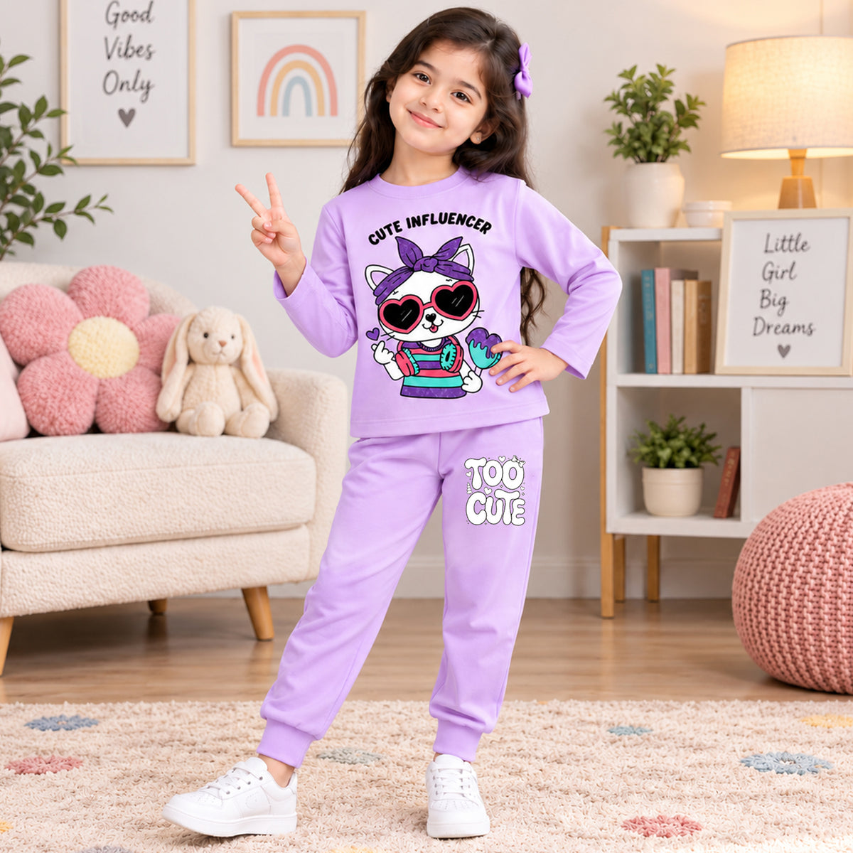Kuchipoo Girls Regular Fit Cotton T-Shirts and Pyjamas Clothing Set-Pack of 3