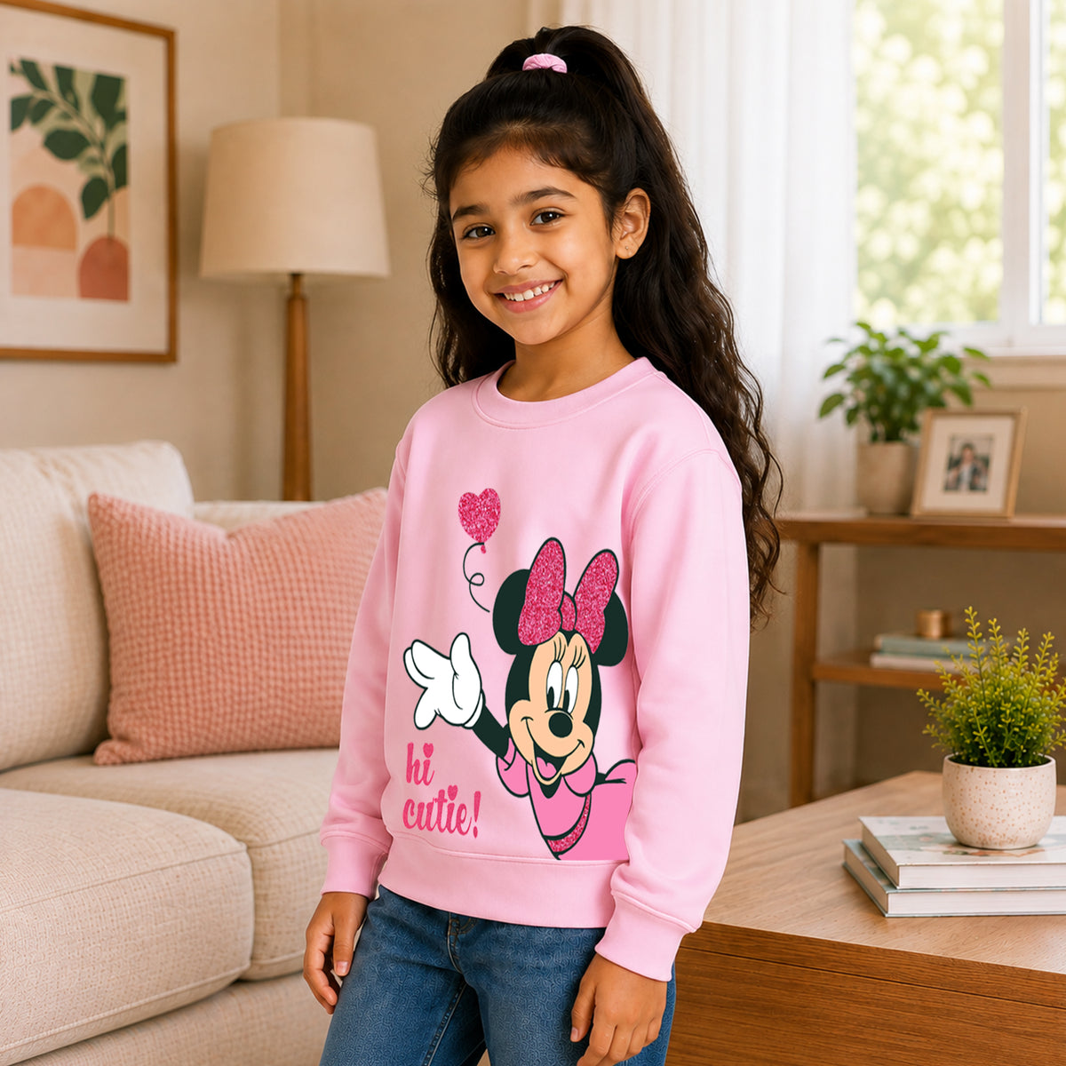 Kuchipoo © Disney Girls Minnie Mouse Graphic Printed Full Sleeve Round Neck Sweatshirt | Regular Fit Winterwear