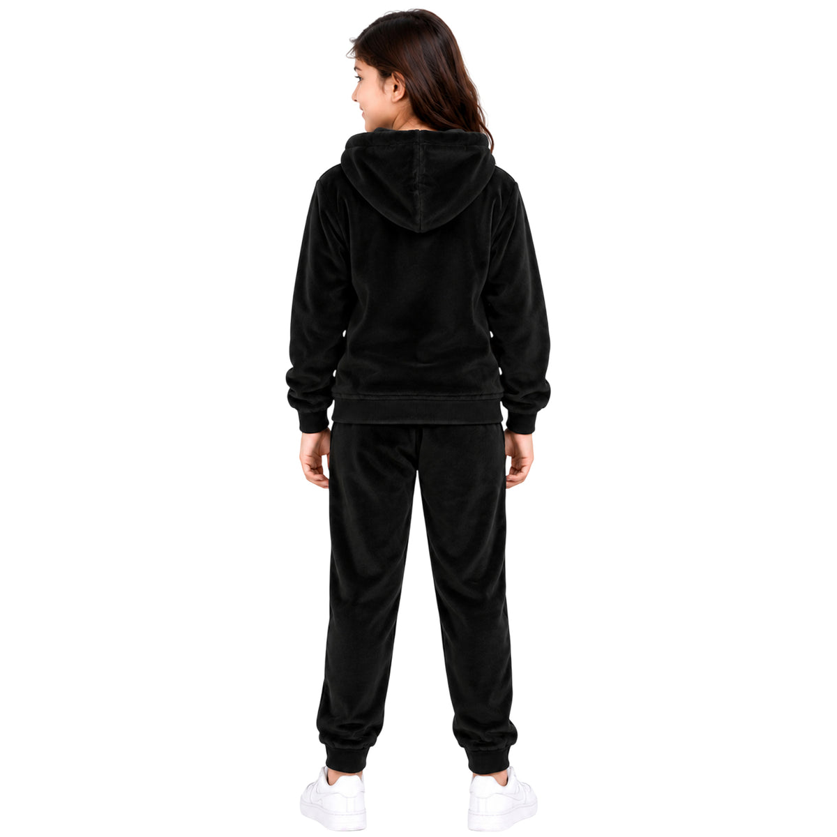 Kuchipoo Girls Velvet Hooded Sweatshirt & Jogger Set | Soft Velour Hoodie with Kangaroo Pocket & Pajama | Warm Full Sleeve Winterwear