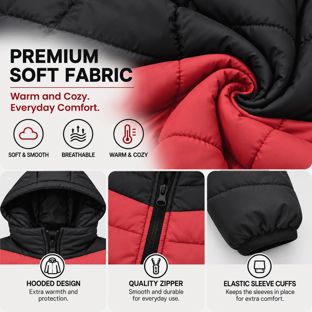 Kuchipoo Boys Winter Puffer Jacket with Hood and front Pocket