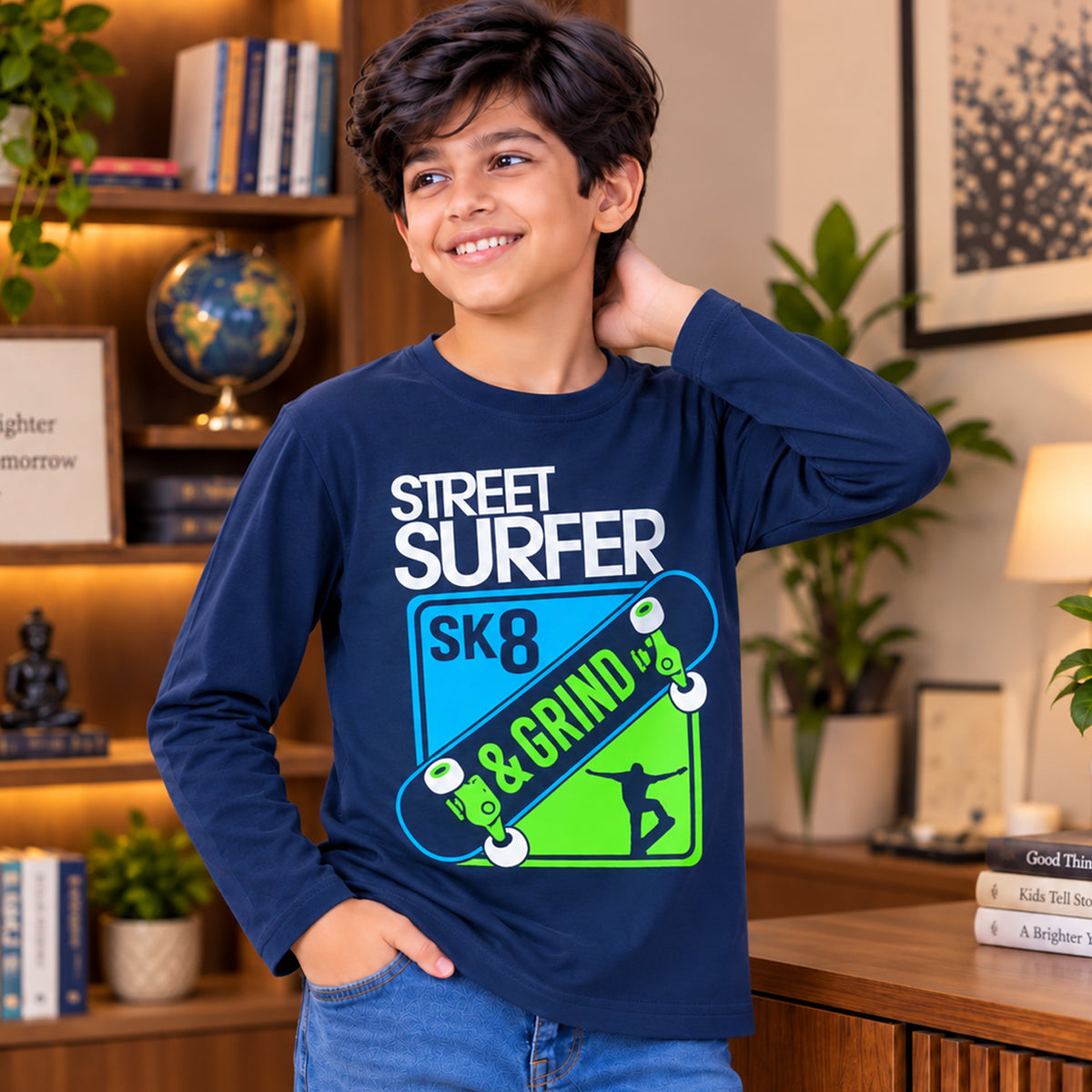 Kuchipoo Boys Cotton Printed T-Shirts | Full Sleeve Round Neck | Soft & Comfortable Casual Wear for Kids | Pack of 5