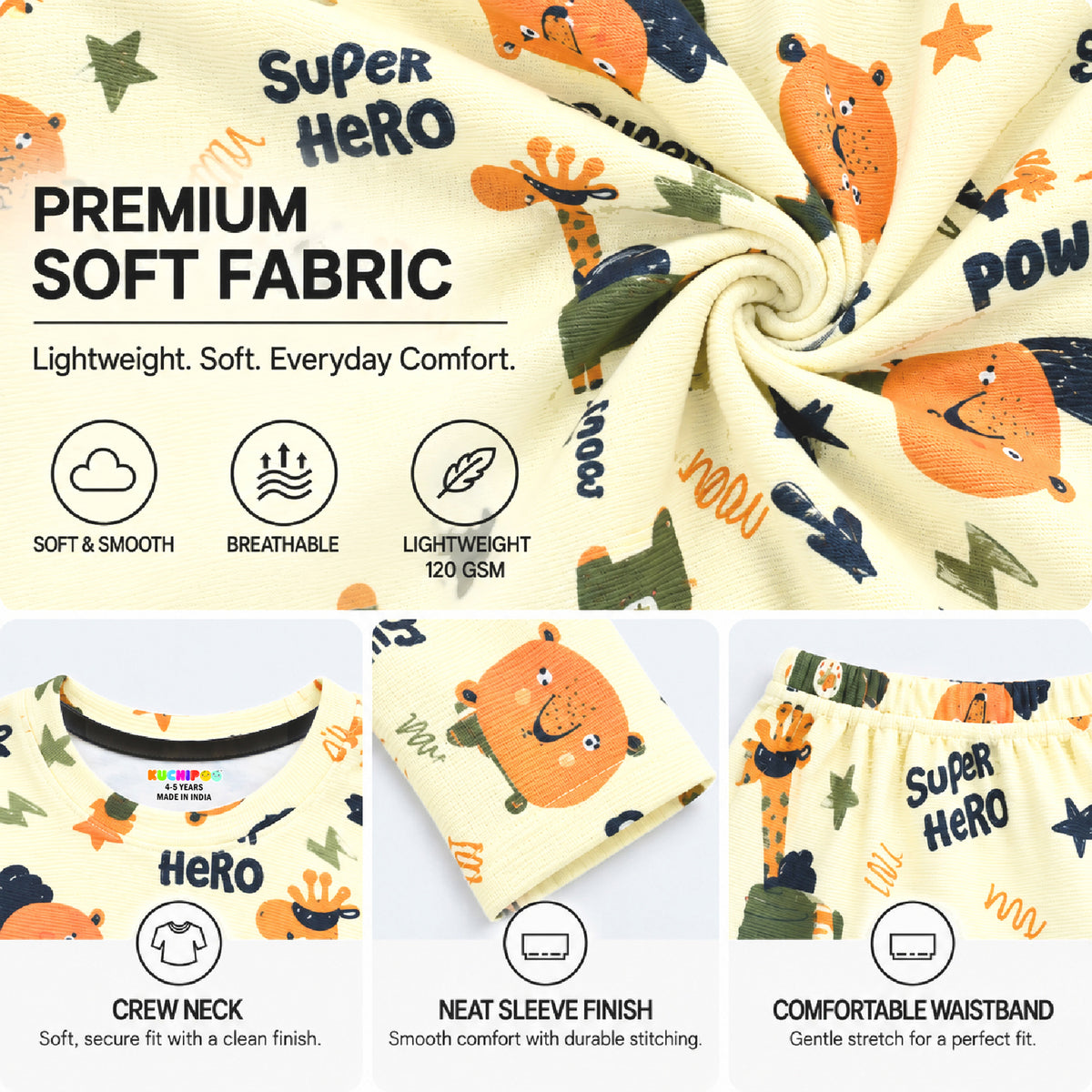 Kuchipoo Boys and Girls Printed Full Sleeve T-Shirt & Pajama Set | Soft & Comfortable Kids Night Suit | Cozy Casual Wear for Light Winters