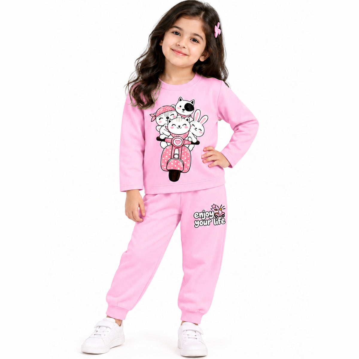 Kuchipoo Girls Regular Fit Cotton T-Shirts and Pyjamas Clothing Set-Pack of 3