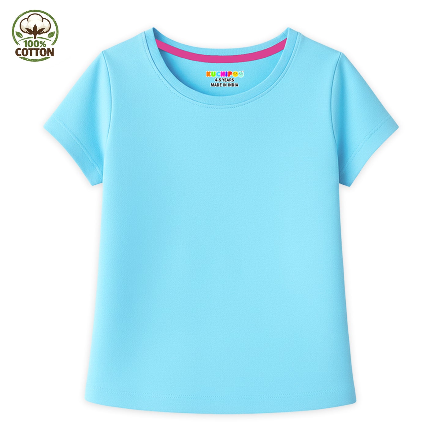 Kuchipoo Girls 100% Cotton Half Sleeve T-Shirt | Soft & Breathable Fabric | Round Neck Plain Solid Tee | Comfortable Pack of 4