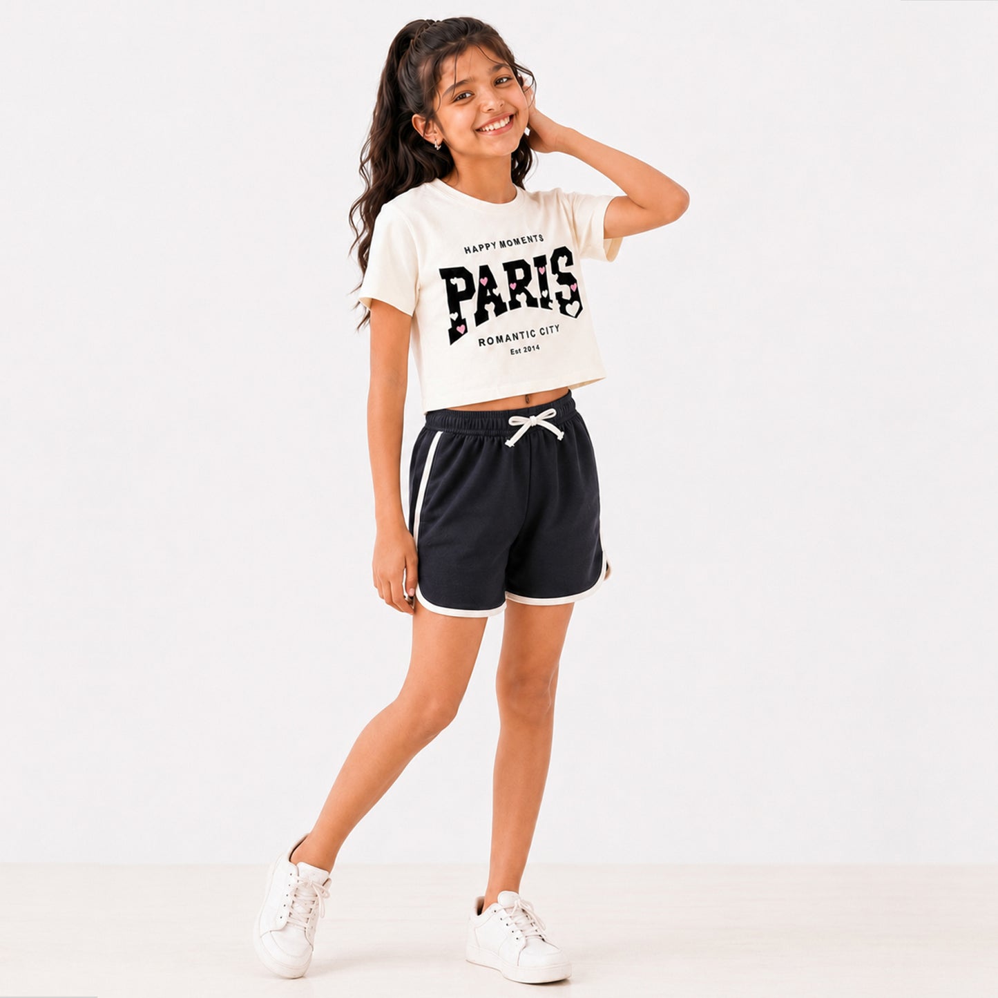 Kuchipoo Girls Cotton Crop Top & Shorts Set | Trendy Graphic Print Summer Wear | Soft & Breathable Kids Clothing Combo | Pack of 2