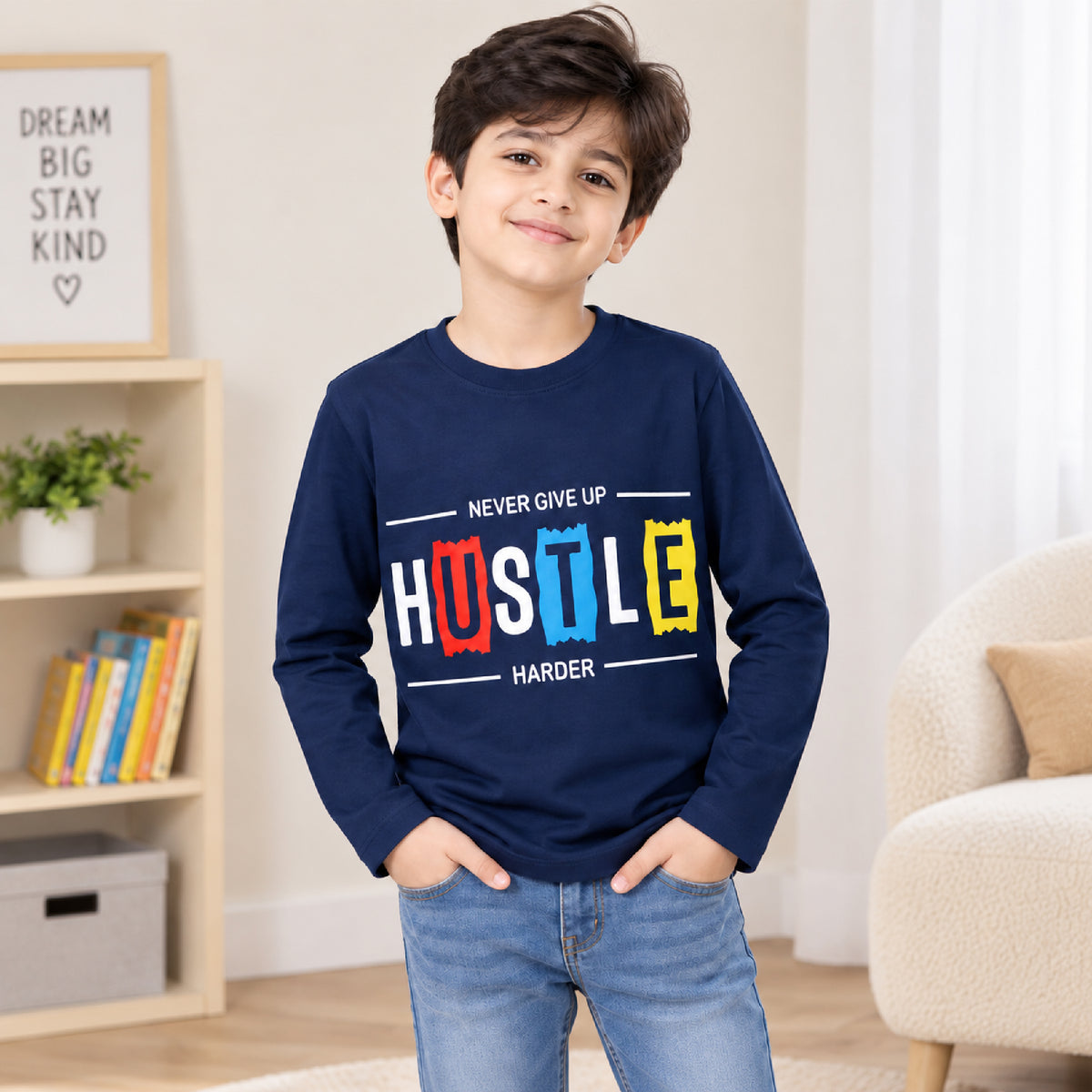 Kuchipoo Boys Cotton Printed T-Shirts | Full Sleeve Round Neck | Soft & Comfortable Casual Wear for Kids | Pack of 5