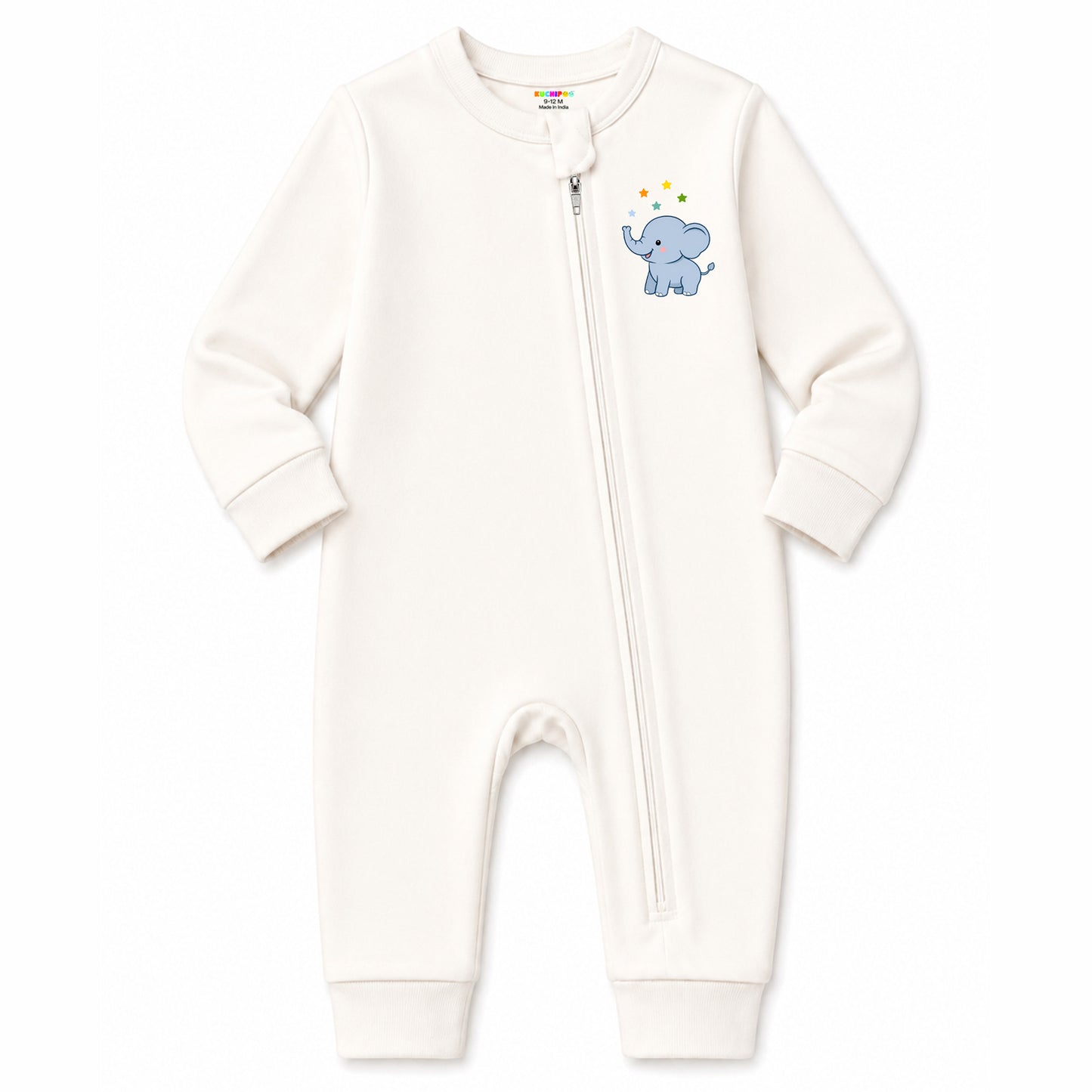Kuchipoo 100% Cotton Baby Boy & Baby Girl Full Bodysuit Romper | Soft & Breathable Infant Clothing | Long Sleeve, Crew Neck, Zip Closure | Pack of 3
