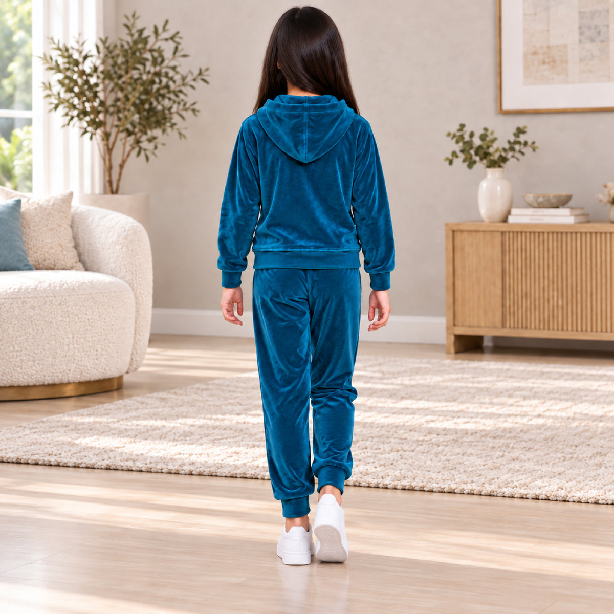 Kuchipoo Girls Velvet Zipper Hooded Sweatshirt & Jogger Set | Soft Velour Zip-Up Hoodie with Kangaroo Pockets & Pajama | Warm Full Sleeve Winterwear (Copy)
