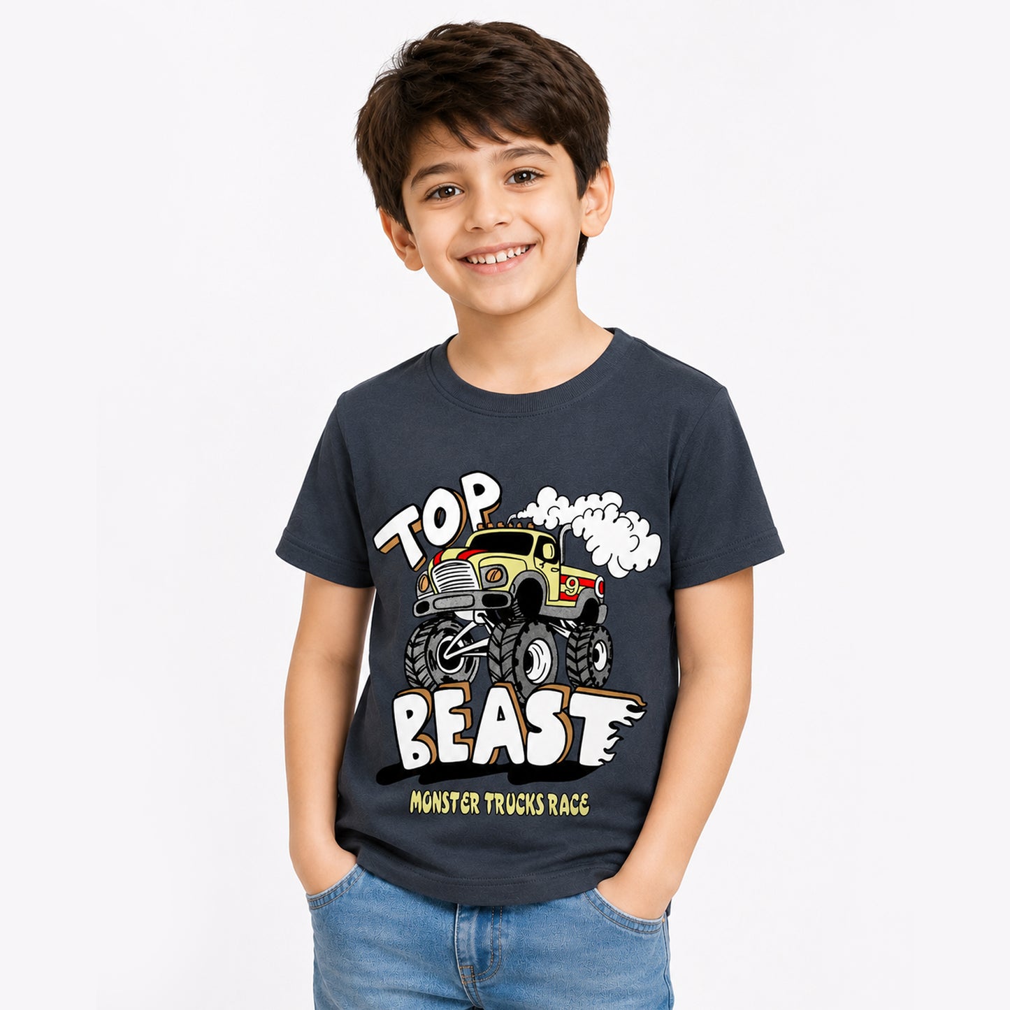 Kuchipoo Boys Cotton Printed T-Shirts | Half Sleeve Round Neck | Soft & Comfortable Casual Wear for Kids | Pack of 5