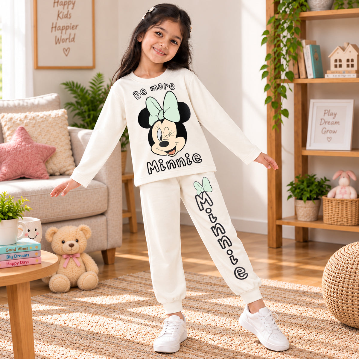Kuchipoo © Disney Girls Minnie Mouse Printed Cotton T-Shirt & Pyjama Set | Full Sleeve Casual Wear | Pack of 2 Sets