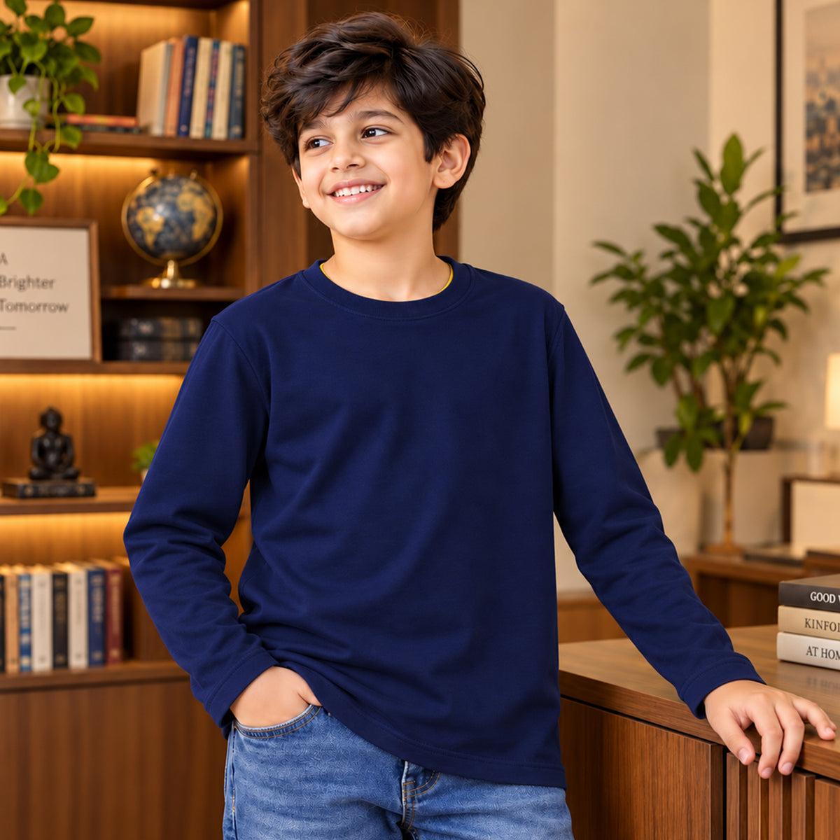 Kuchipoo Boys Cotton Solid T-Shirts | Full Sleeve Round Neck | Soft & Comfortable Casual Wear for Kids | Pack of 5