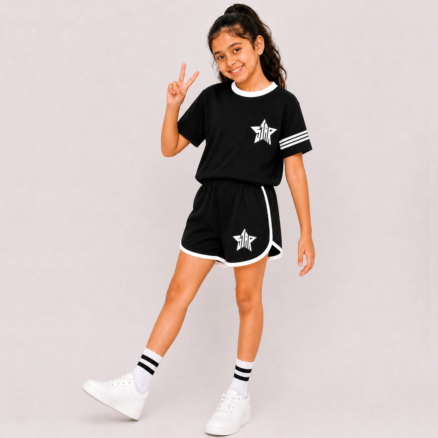 Kuchipoo Girls Cotton Half Sleeve T-Shirt & Shorts Set | Trendy Graphic Print Summer Wear | Soft & Breathable Kids Clothing Combo | Pack of 2