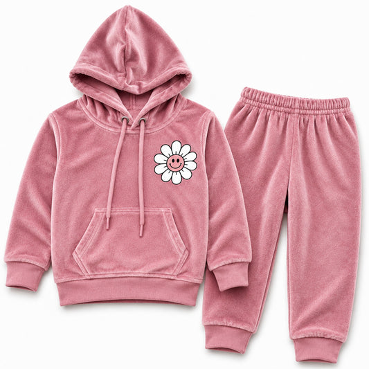 Kuchipoo Girls Velvet Hooded Sweatshirt & Jogger Set | Soft Velour Hoodie with Kangaroo Pocket & Pajama | Warm Full Sleeve Winterwear