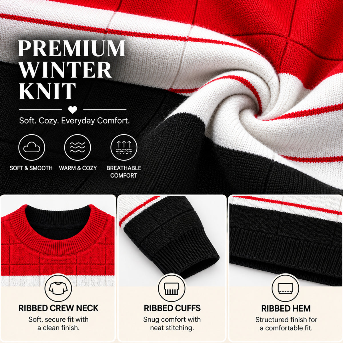 Kuchipoo Boys' Winter Wear Knitted Sweater | Full Sleeves Warm Pullover | Casual & Stylish Kids' Jumper