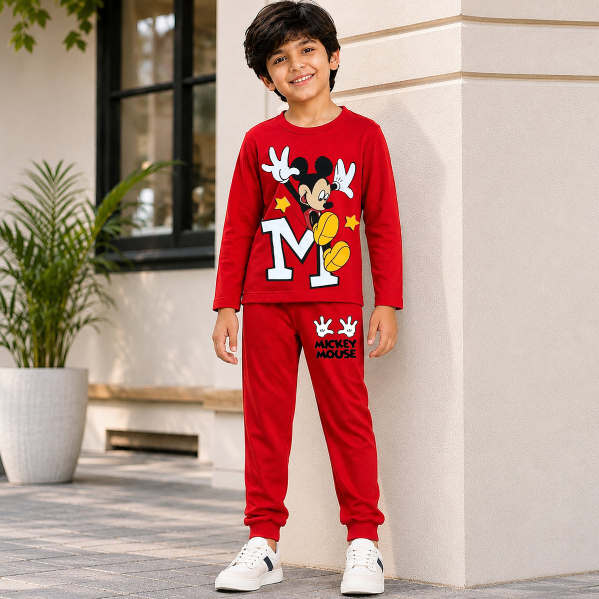 Kuchipoo © Disney Boys Mickey Mouse Printed Cotton T-Shirt & Pyjama Set | Full Sleeve Casual Wear | Pack of 2 Sets