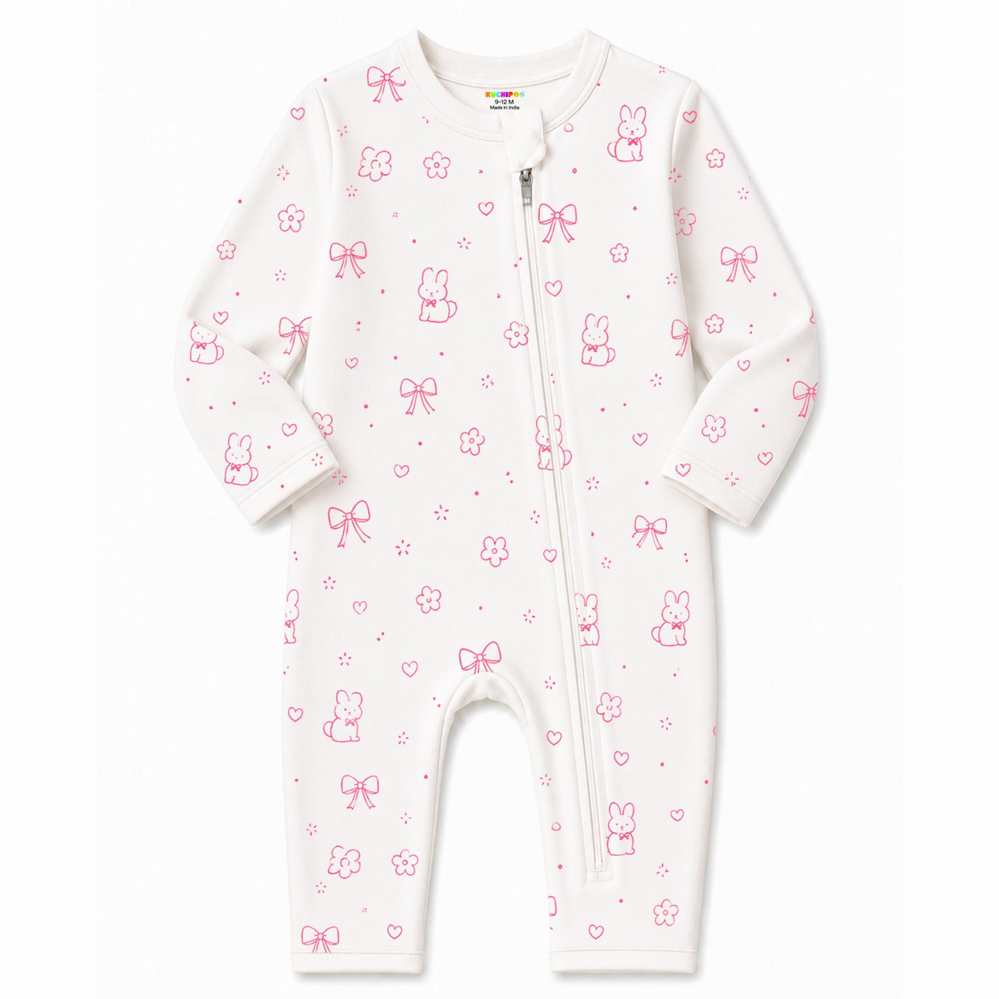 Kuchipoo 100% Cotton Baby Full Bodysuit Romper | Soft & Breathable Infant Clothing | Long Sleeve, Envelope Neck, Zip Closure | Pack of 3