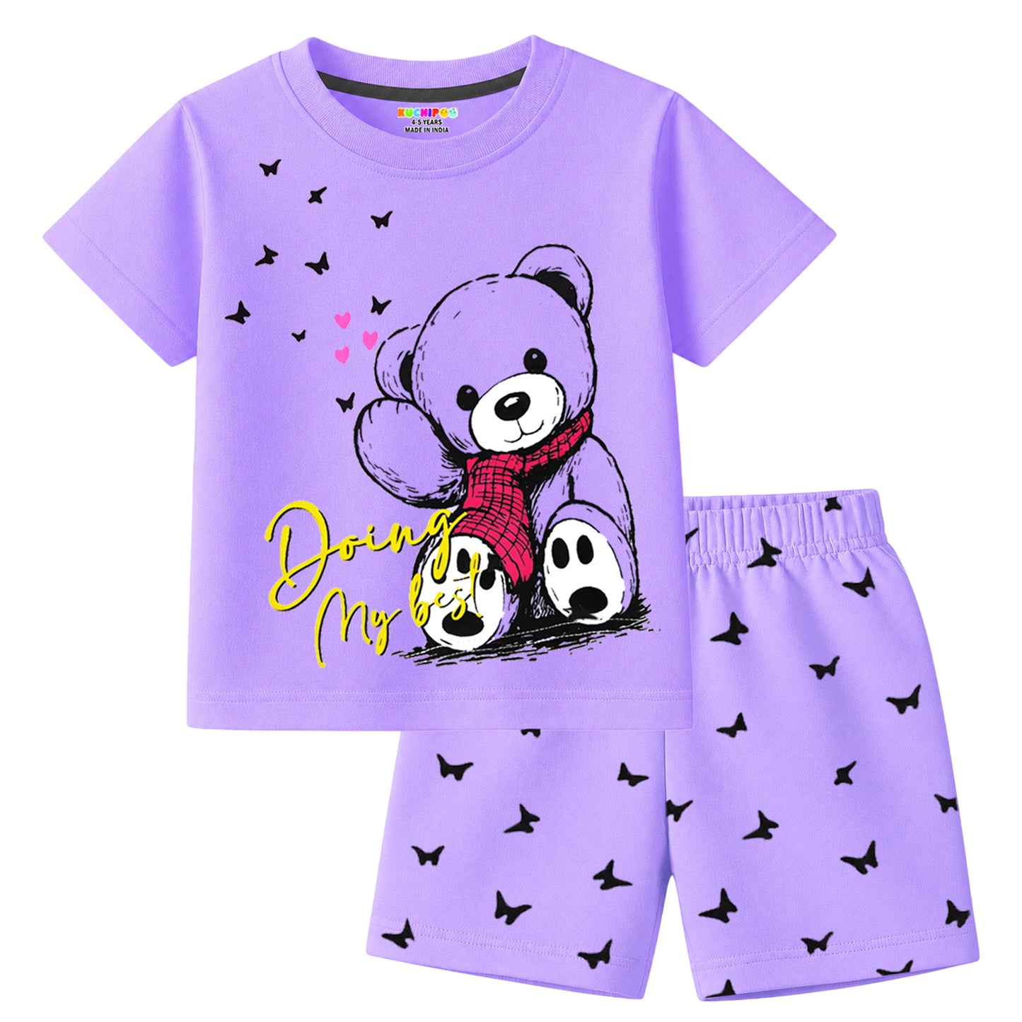 Kuchipoo Girls Cotton T-Shirt & Shorts | Printed Summer Wear Set | Soft & Comfortable Kids Clothing | Pack of 3