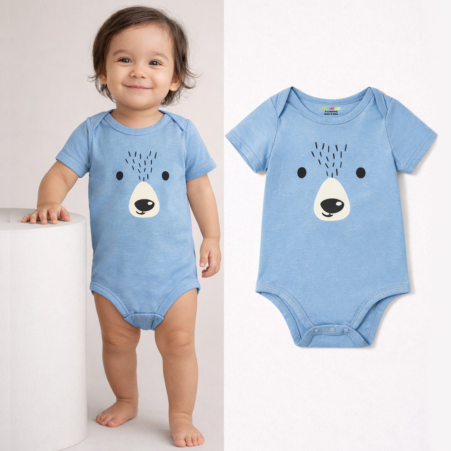 Kuchipoo 100% Cotton Baby Bodysuit Romper | Soft & Breathable Infant Clothing | Short Sleeve, Envelope Neck, Snap Button Closure | Pack of 3