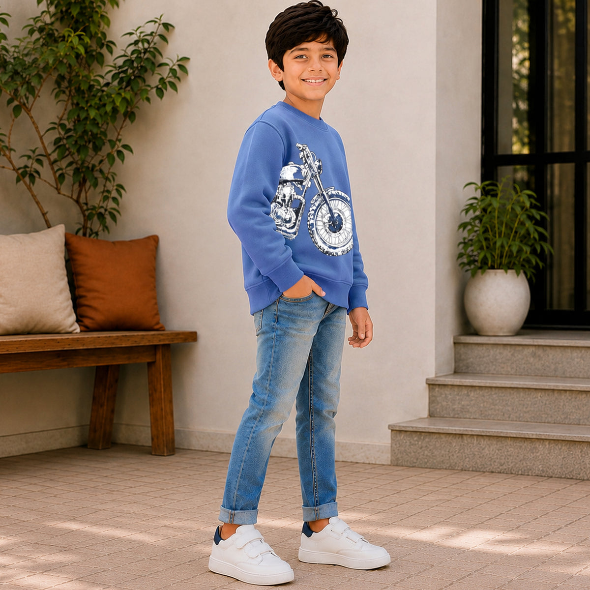 Kuchipoo Boys Graphic Printed Full Sleeve Round Neck Sweatshirt | Regular Fit Winterwear