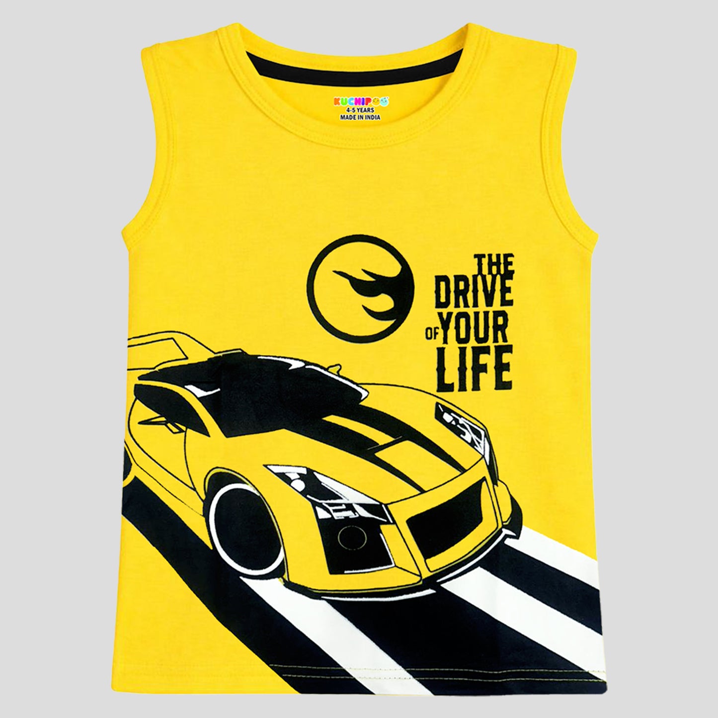 Kuchipoo Boys Sleeveless Cotton Tshirts | Printed Round Neck Kids Tshirts for Summer Wear | Pack of 4