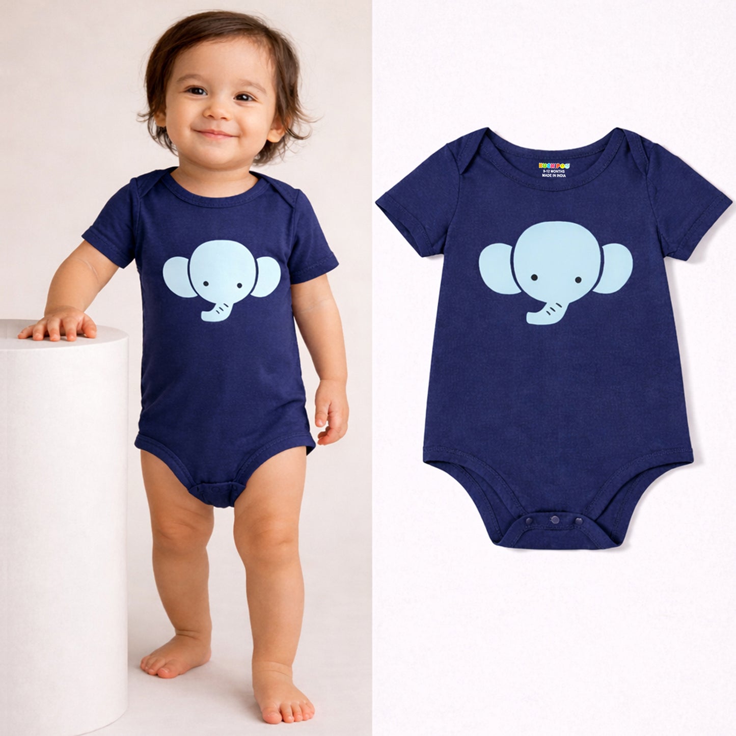 Kuchipoo 100% Cotton Baby Bodysuit Romper | Soft & Breathable Infant Clothing | Short Sleeve, Envelope Neck, Snap Button Closure | Pack of 3