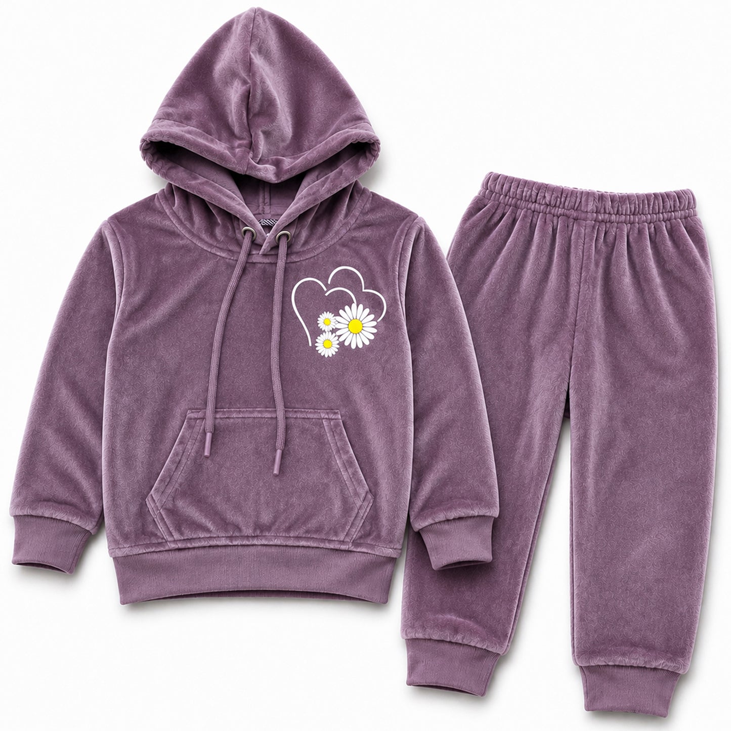 Kuchipoo Girls Velvet Hooded Sweatshirt & Jogger Set | Soft Velour Hoodie with Kangaroo Pocket & Pajama | Warm Full Sleeve Winterwear