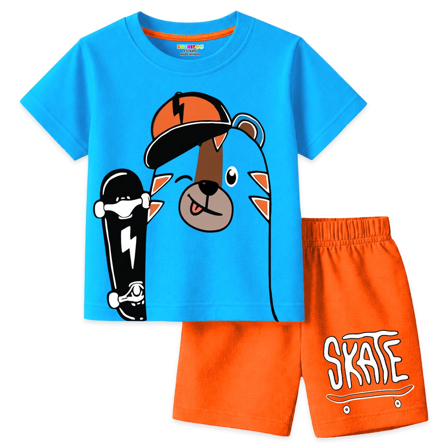 Kuchipoo Boys Cotton T-Shirt & Shorts | Printed Summer Wear Set | Soft & Comfortable Kids Clothing | Pack of 3