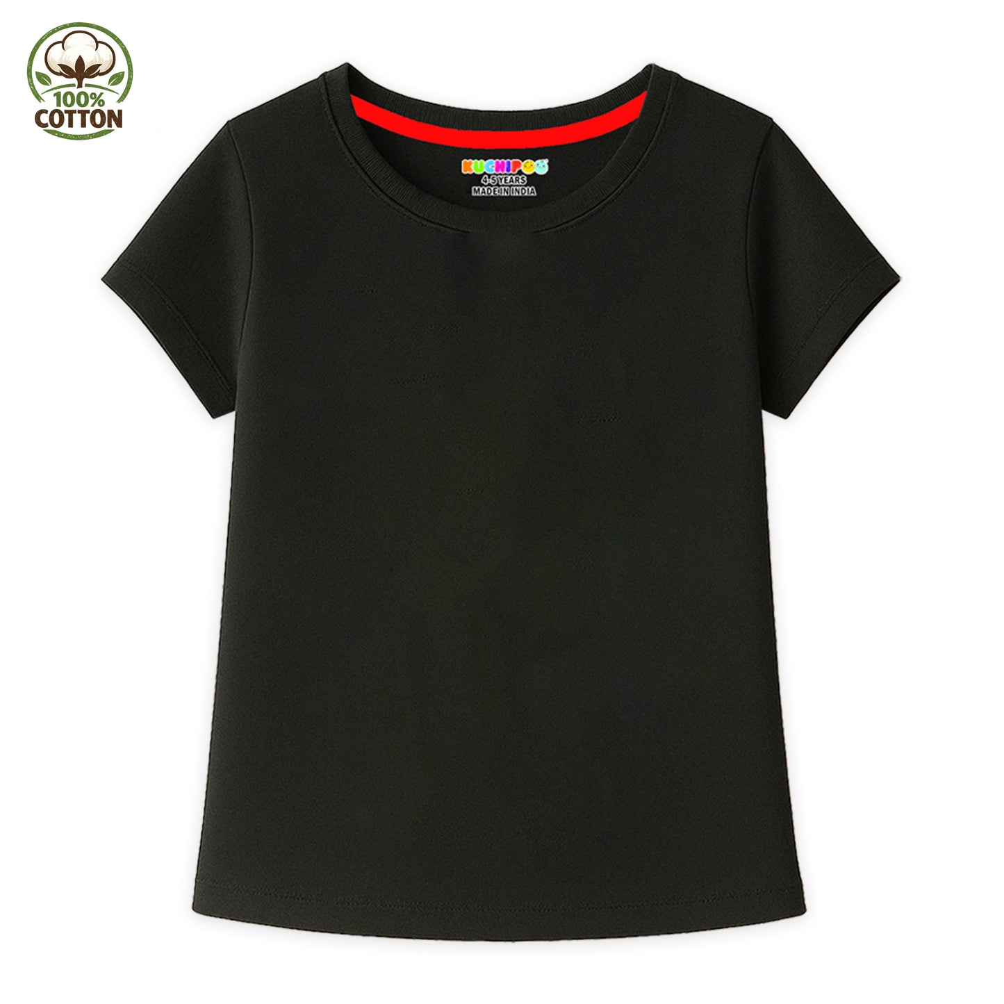 Kuchipoo Girls 100% Cotton Half Sleeve T-Shirt | Soft & Breathable Fabric | Round Neck Plain Solid Tee | Comfortable Pack of 4