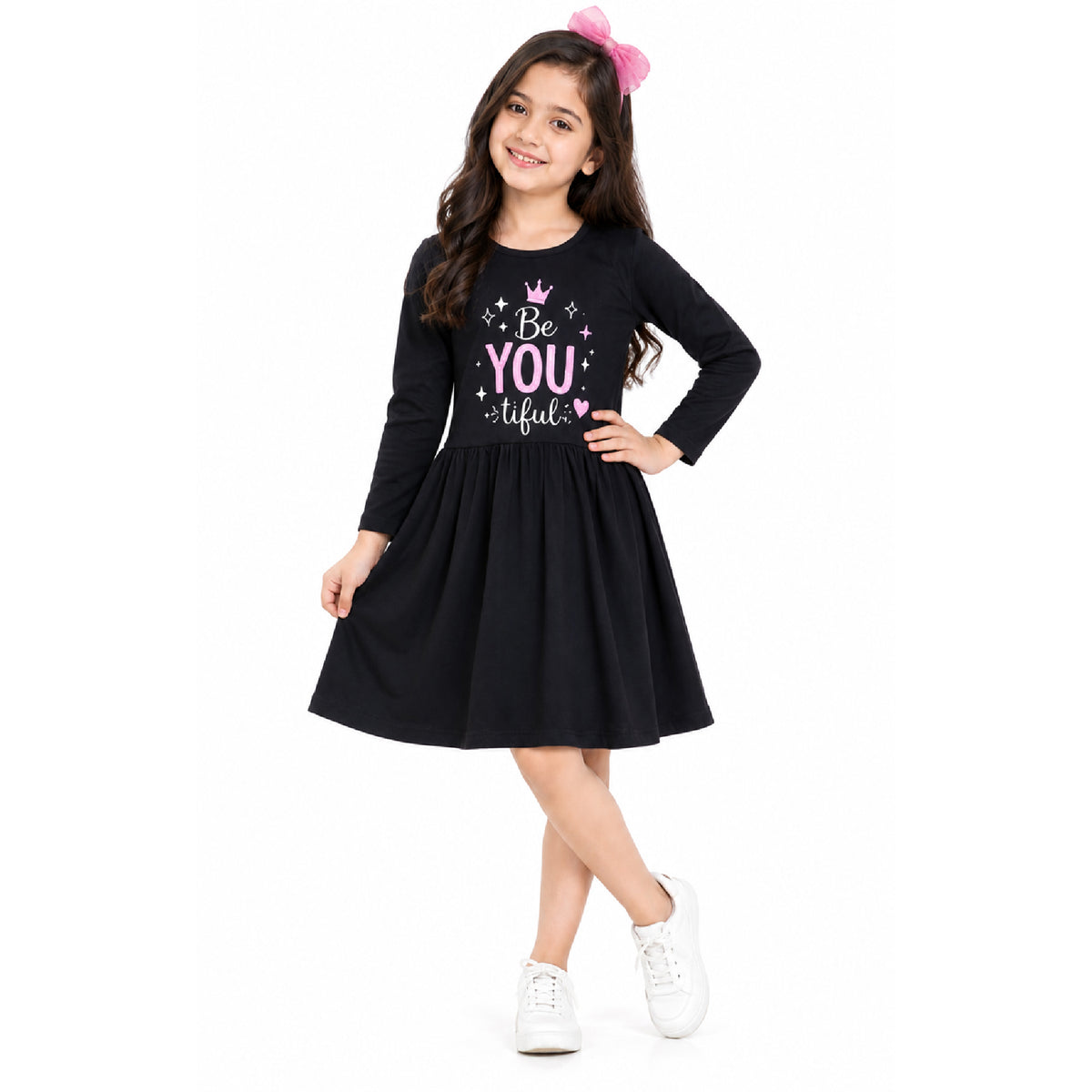 Kuchipoo Girls Cotton Printed Dresses Pack of 3 | Full Sleeve Round Neck Casual Frocks | Soft & Comfortable Everyday Wear for Kids