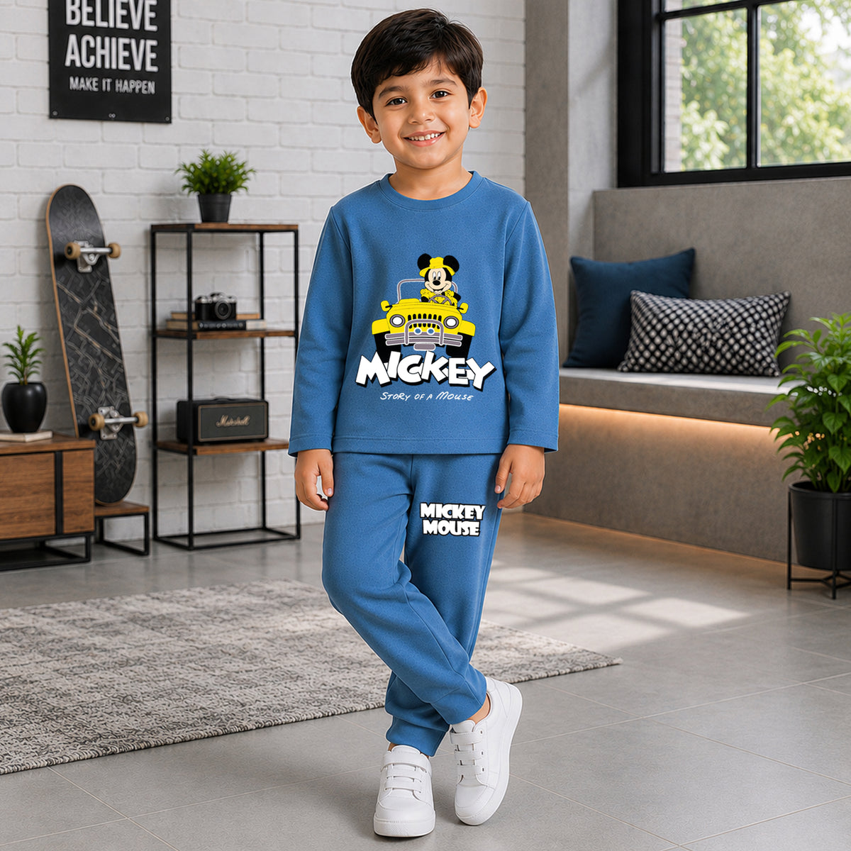 Kuchipoo © Disney Boys Mickey Mouse Printed Cotton T-Shirt & Pyjama Set | Full Sleeve Casual Wear | Pack of 2 Sets