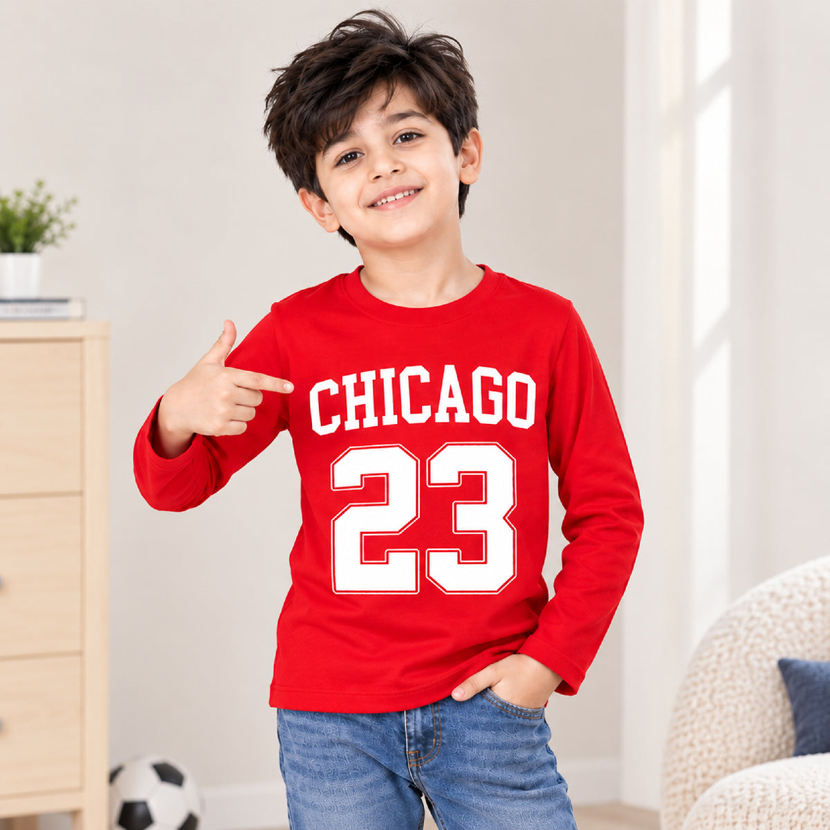 Kuchipoo Boys Cotton Printed T-Shirts | Full Sleeve Round Neck | Soft & Comfortable Casual Wear for Kids | Pack of 5
