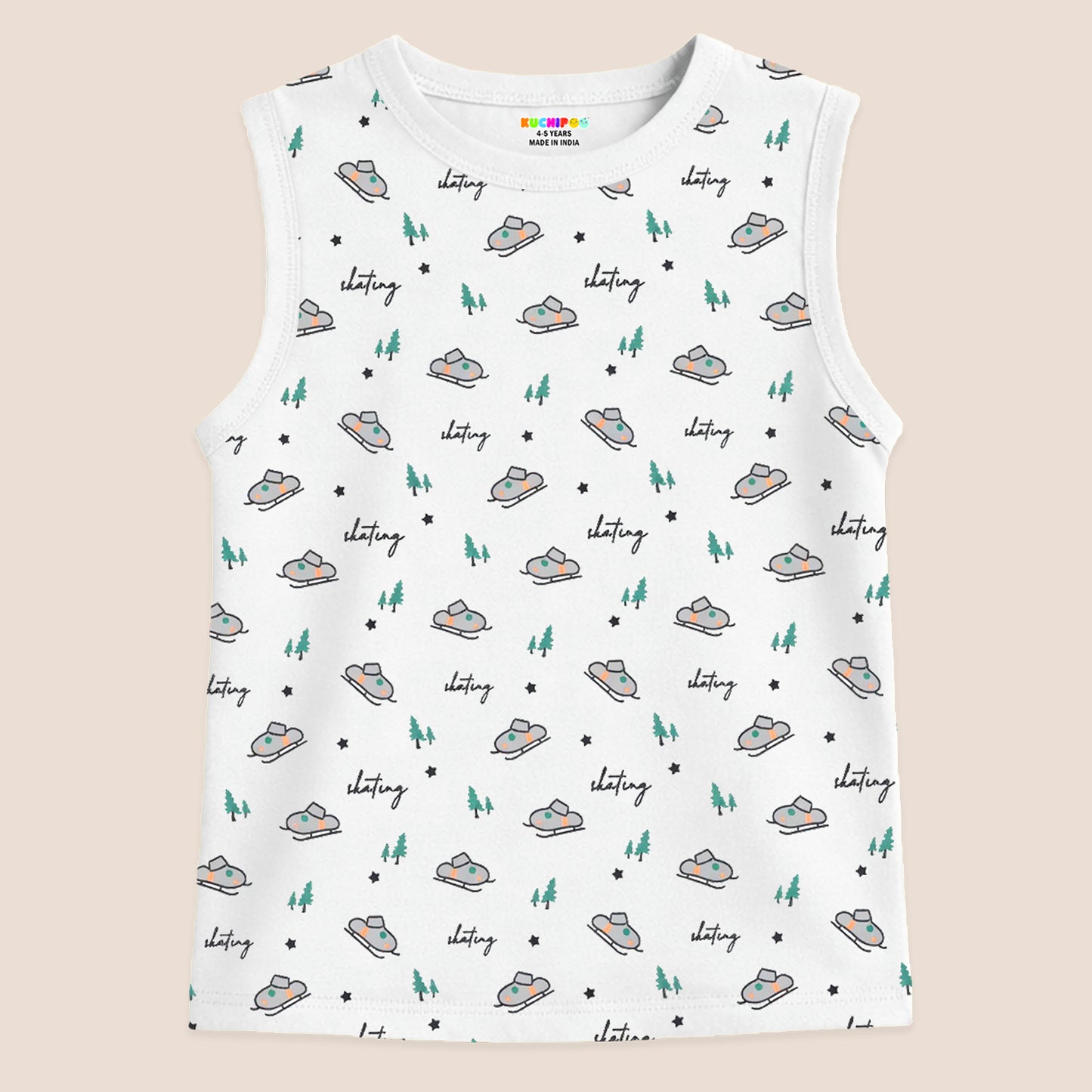 Kuchipoo Boys Sleeveless 100% Cotton T-Shirt | Cute Graphic Print | Soft & Breathable Fabric | Round Neck Summer Top | Casual for Baby Boys and Baby Girls | Pack of 5