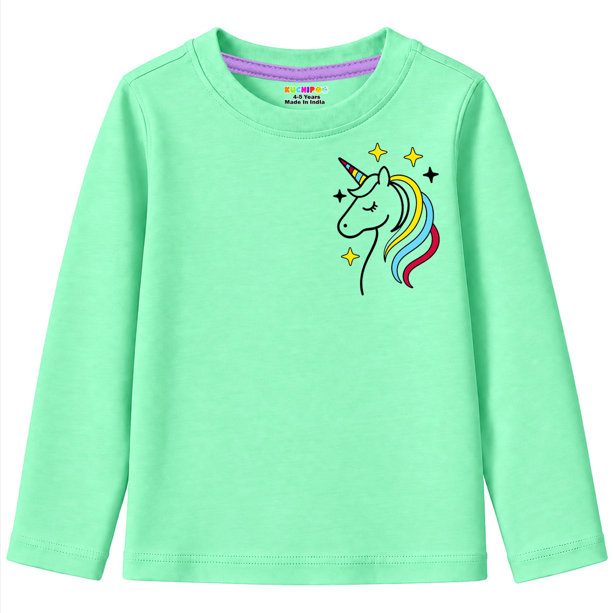Kuchipoo Girls Cotton Printed T-Shirts | Full Sleeve Round Neck | Soft & Comfortable Casual Wear for Kids | Pack of 5