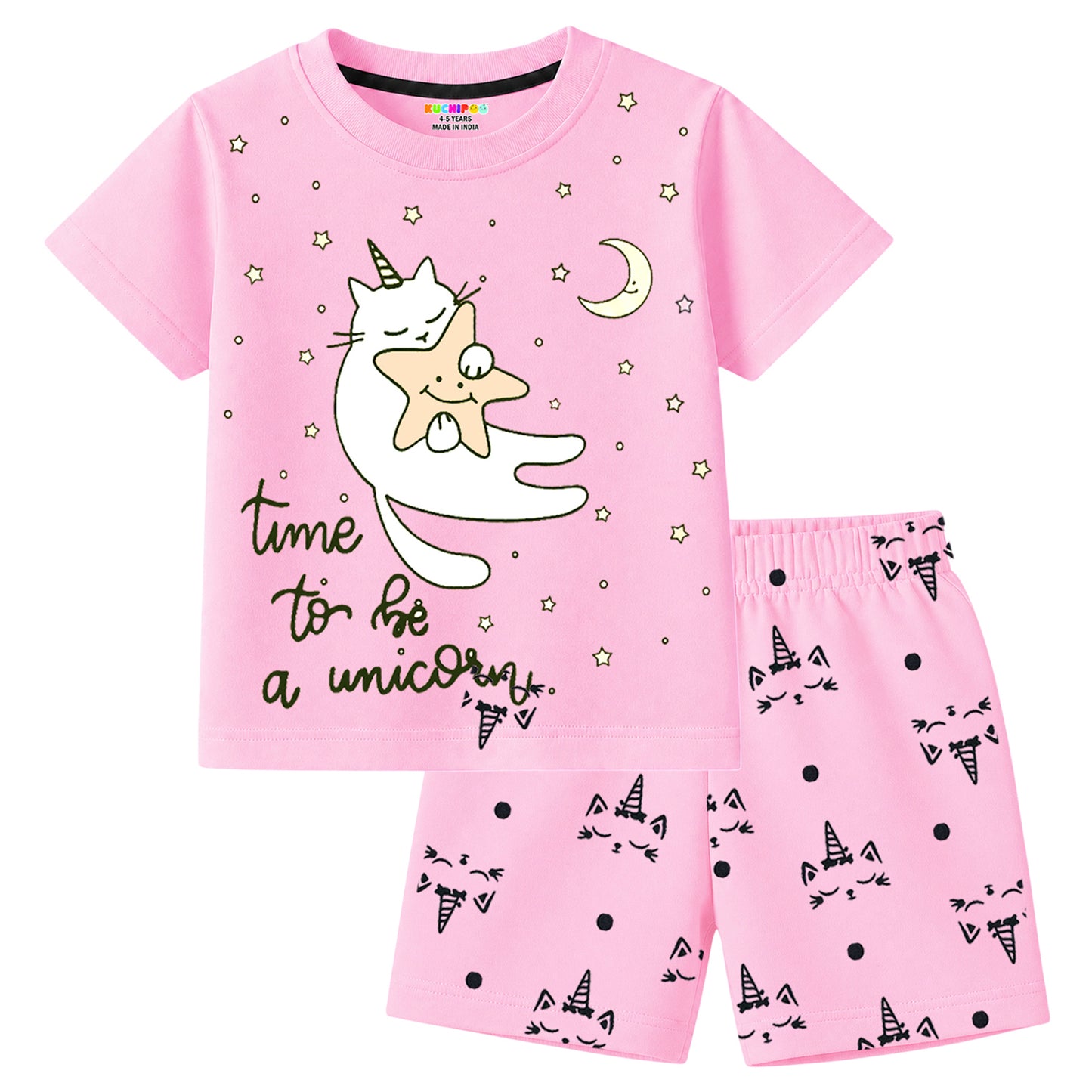 Kuchipoo Girls Cotton T-Shirt & Shorts | Printed Summer Wear Set | Soft & Comfortable Kids Clothing | Pack of 3