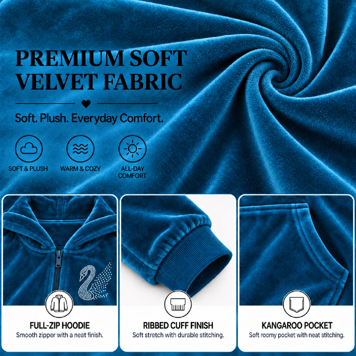 Kuchipoo Girls Velvet Zipper Hooded Sweatshirt & Jogger Set | Soft Velour Zip-Up Hoodie with Kangaroo Pockets & Pajama | Warm Full Sleeve Winterwear (Copy)