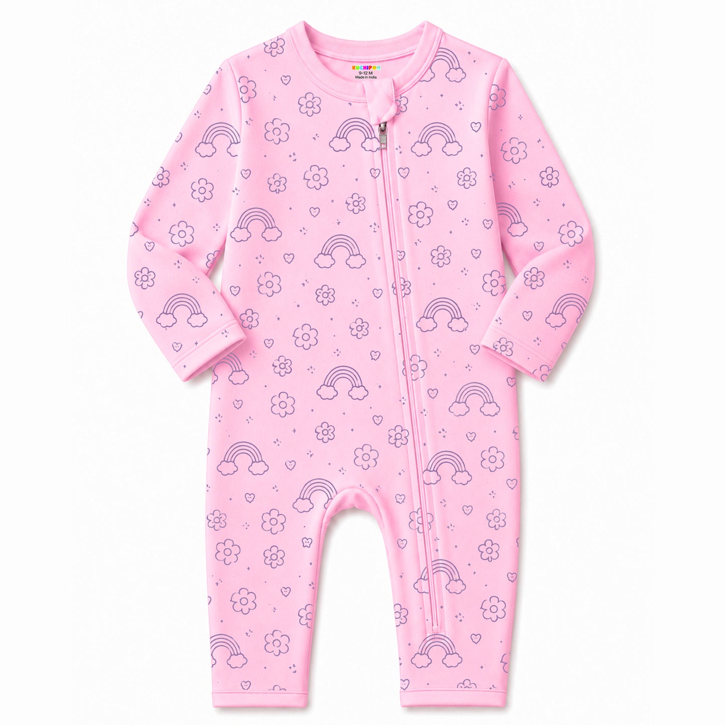 Kuchipoo 100% Cotton Baby Full Bodysuit Romper | Soft & Breathable Infant Clothing | Long Sleeve, Envelope Neck, Zip Closure | Pack of 3