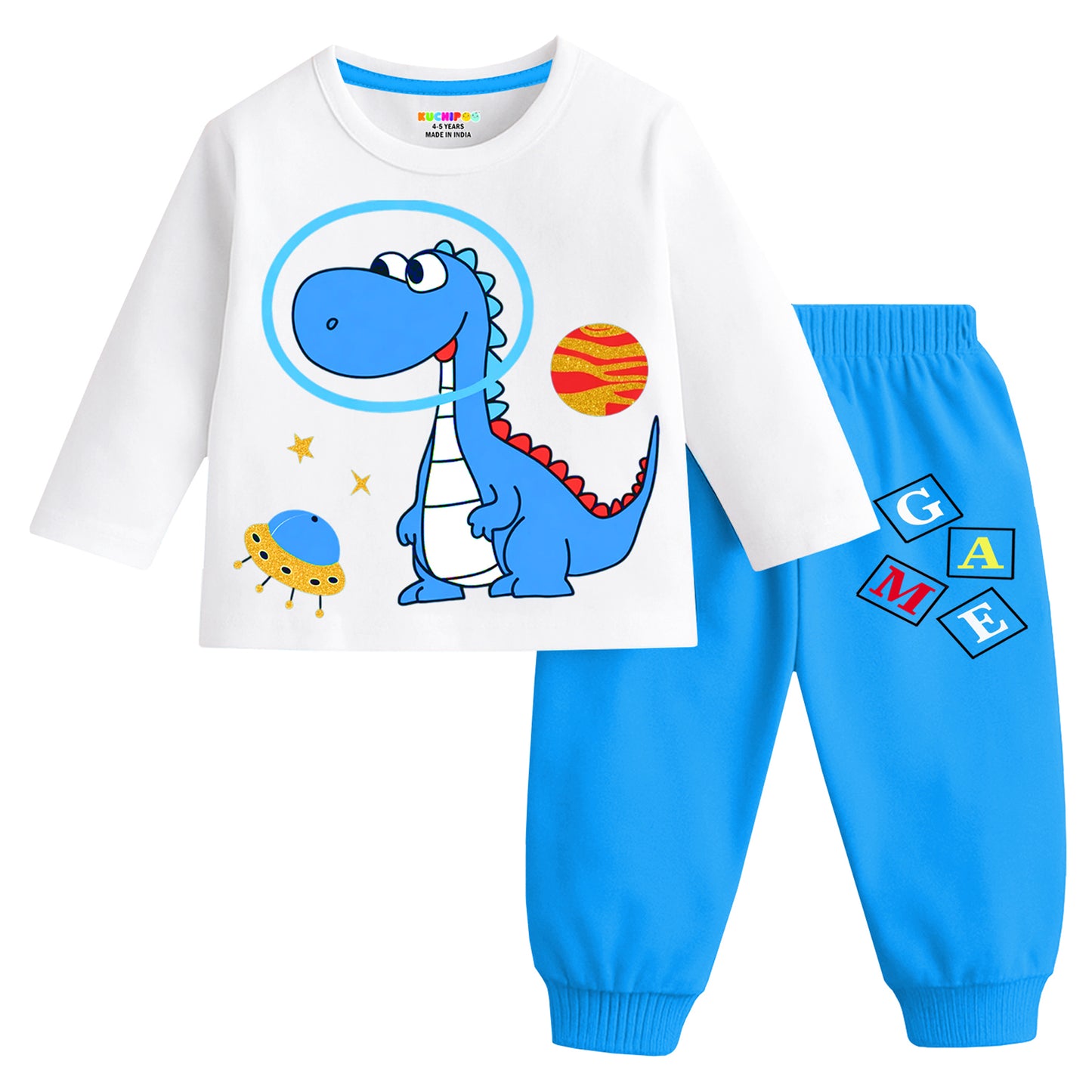Kuchipoo Boys Regular Fit Cotton T-Shirts and Pyjamas Clothing Set-Pack of 3